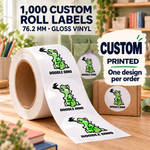 3-inch custom gloss vinyl roll labels, 1,000 labels with one design per order