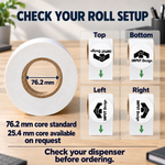 3-inch roll setup with a standard 3-inch core and four unwind directions