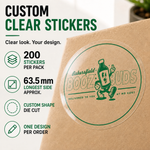 200 custom 2.5-inch clear vinyl stickers with one design per order