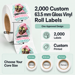 2000 custom 2.5-inch gloss vinyl roll labels with 1-inch, 2-inch, and 3-inch core options