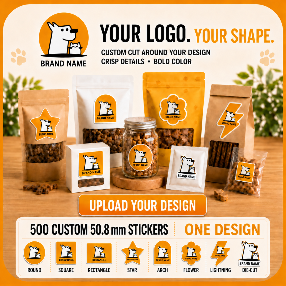 Custom-shaped 2-inch gloss vinyl stickers for product packaging