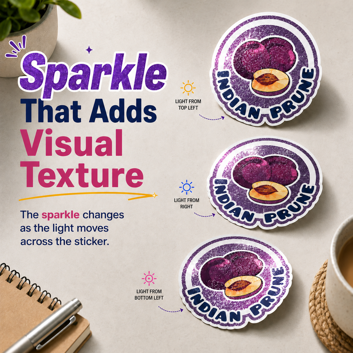 Glitter holographic sticker sparkle and visual texture
