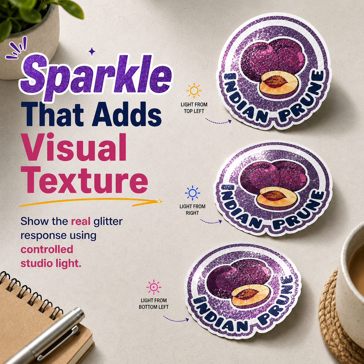 Glitter holographic sticker sparkle and visual texture