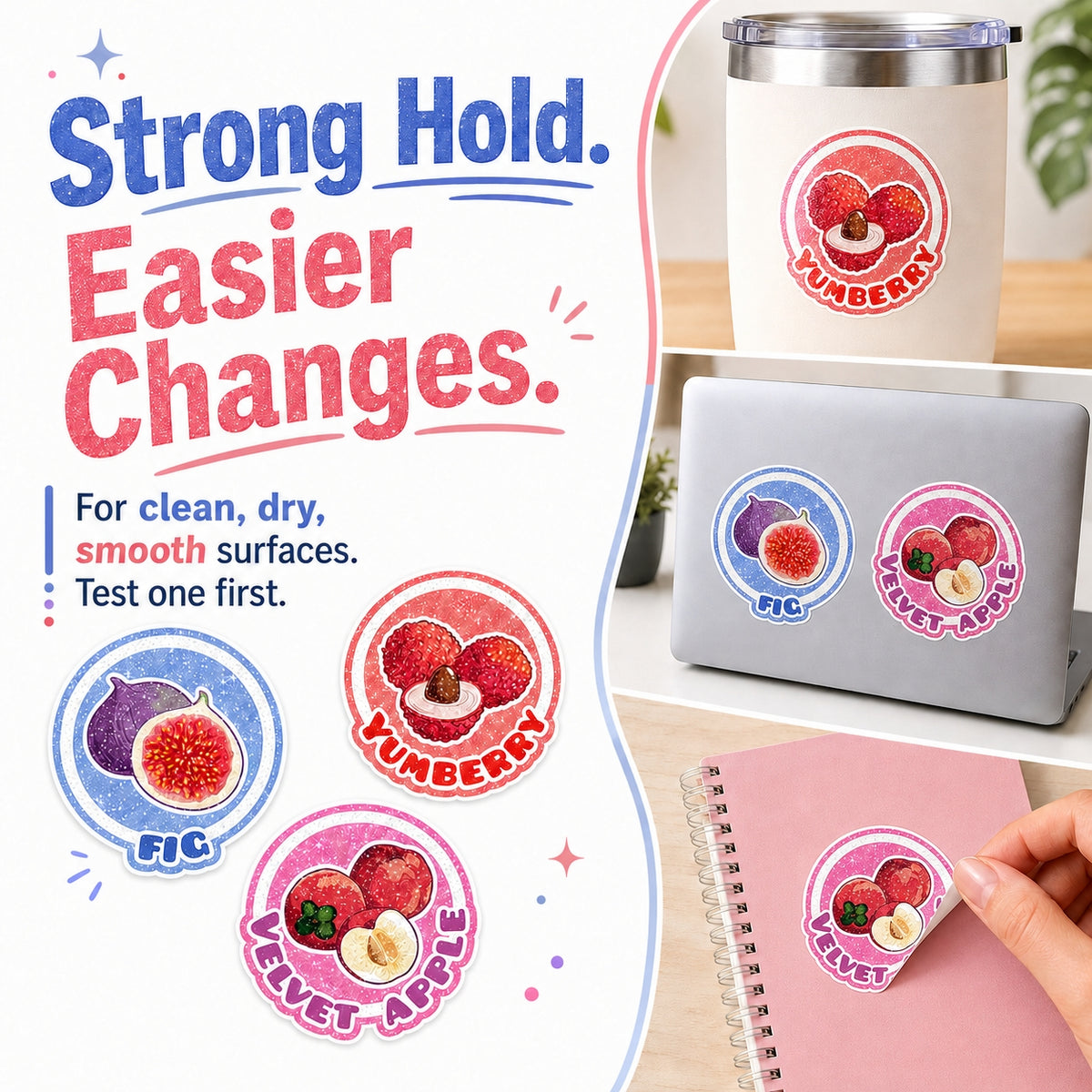 Glitter stickers with strong hold and clean removal