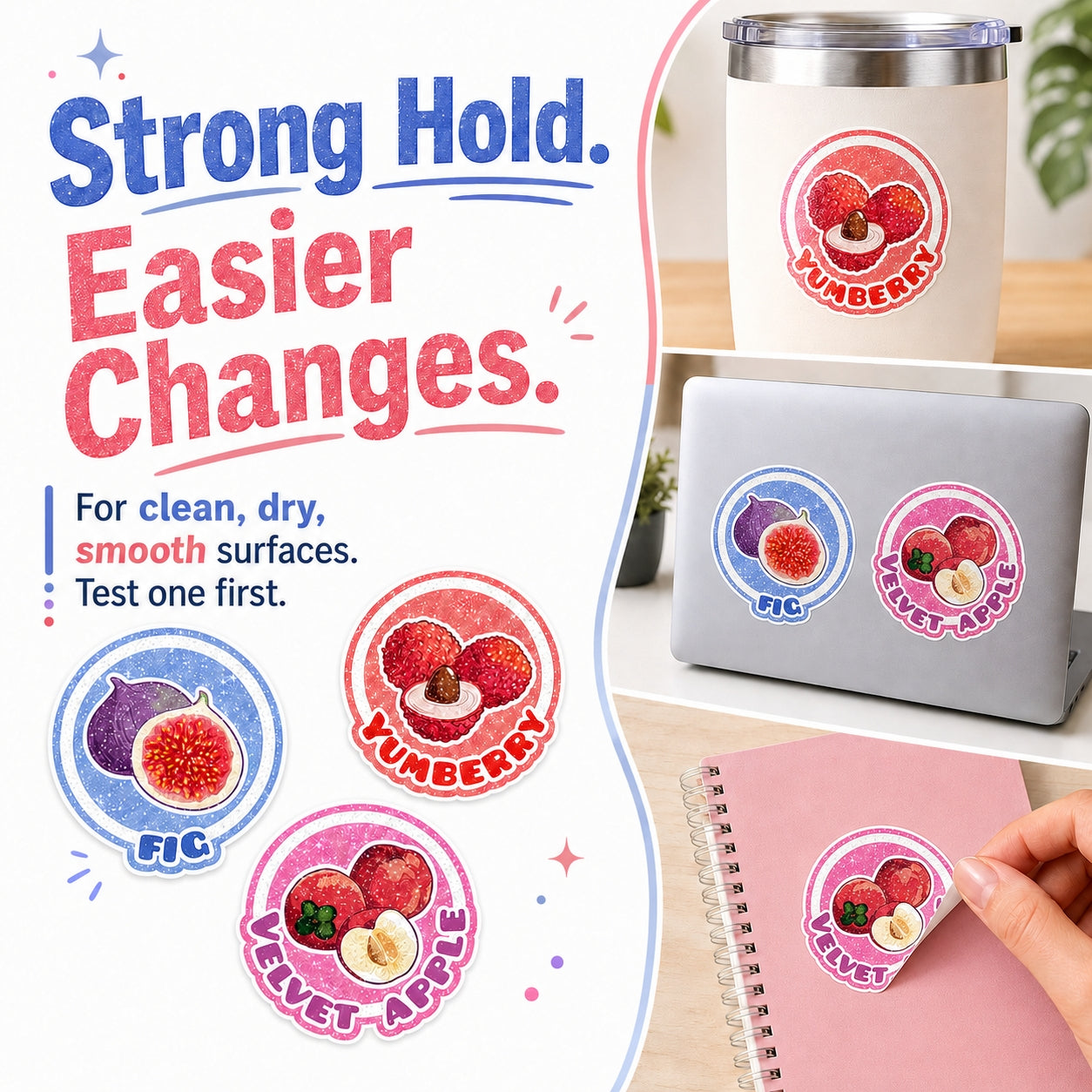 Glitter stickers with strong hold and clean removal