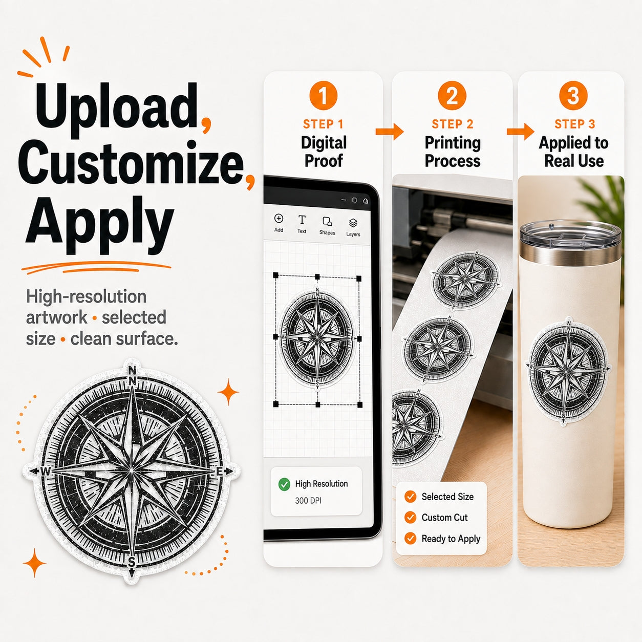 Custom glitter sticker ordering and application steps
