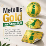 Metallic gold sticker finish that catches light