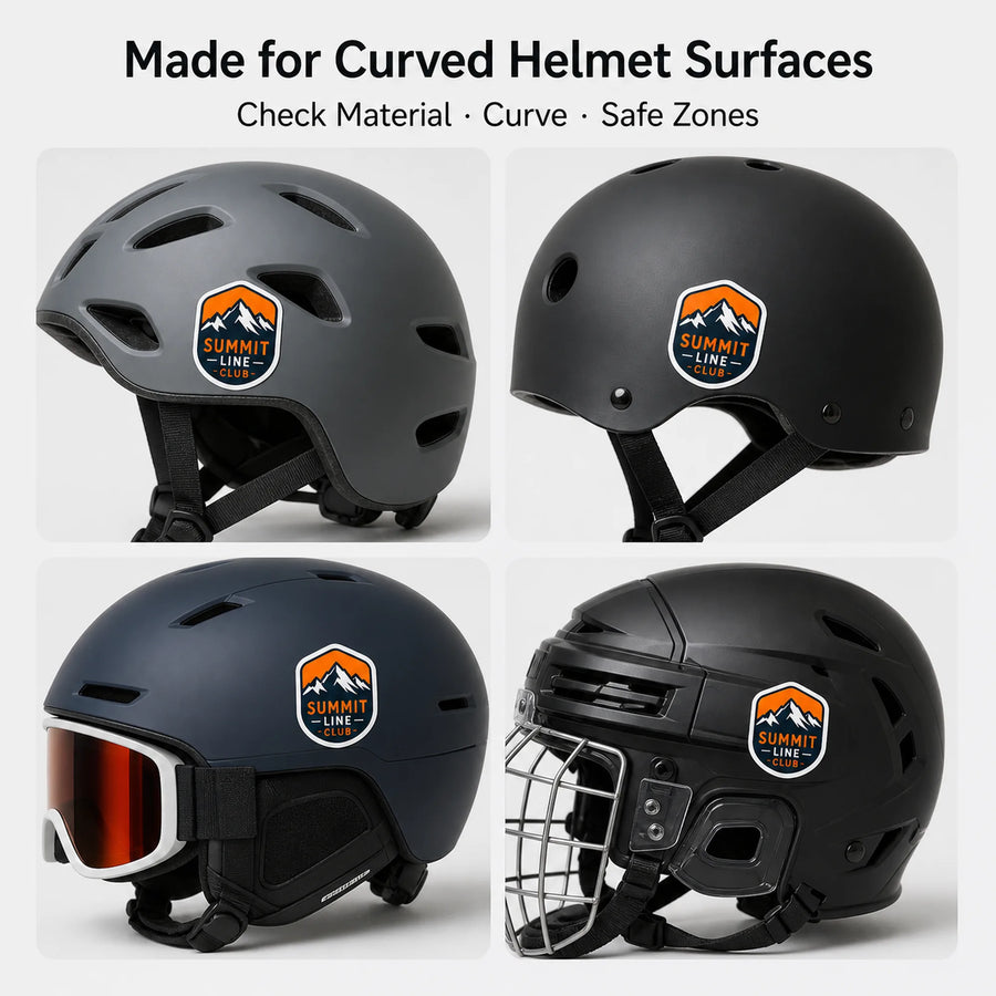 Known helmet shell materials and coatings approved for decorative adhesive use