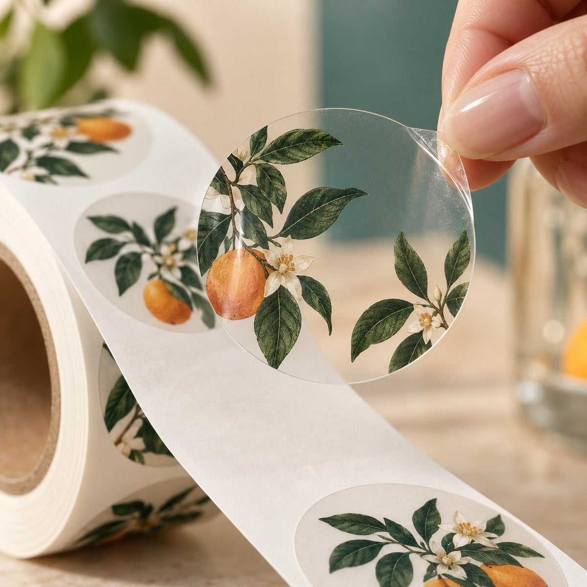 Thin clear gloss label film lifted from a continuous release liner, with transparent unprinted areas