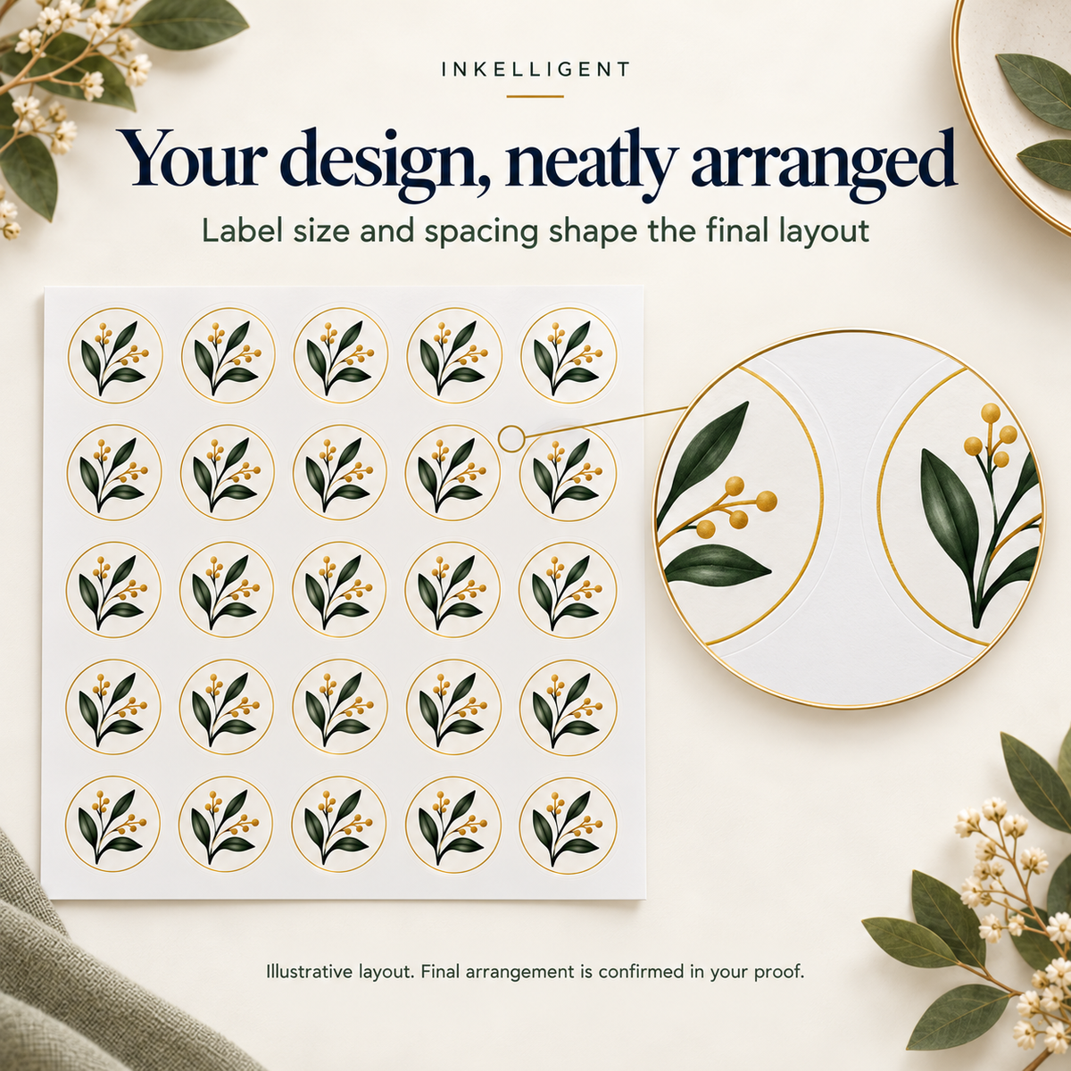Inkelligent custom sheet labels; example artwork and layout. 06 layout detail
