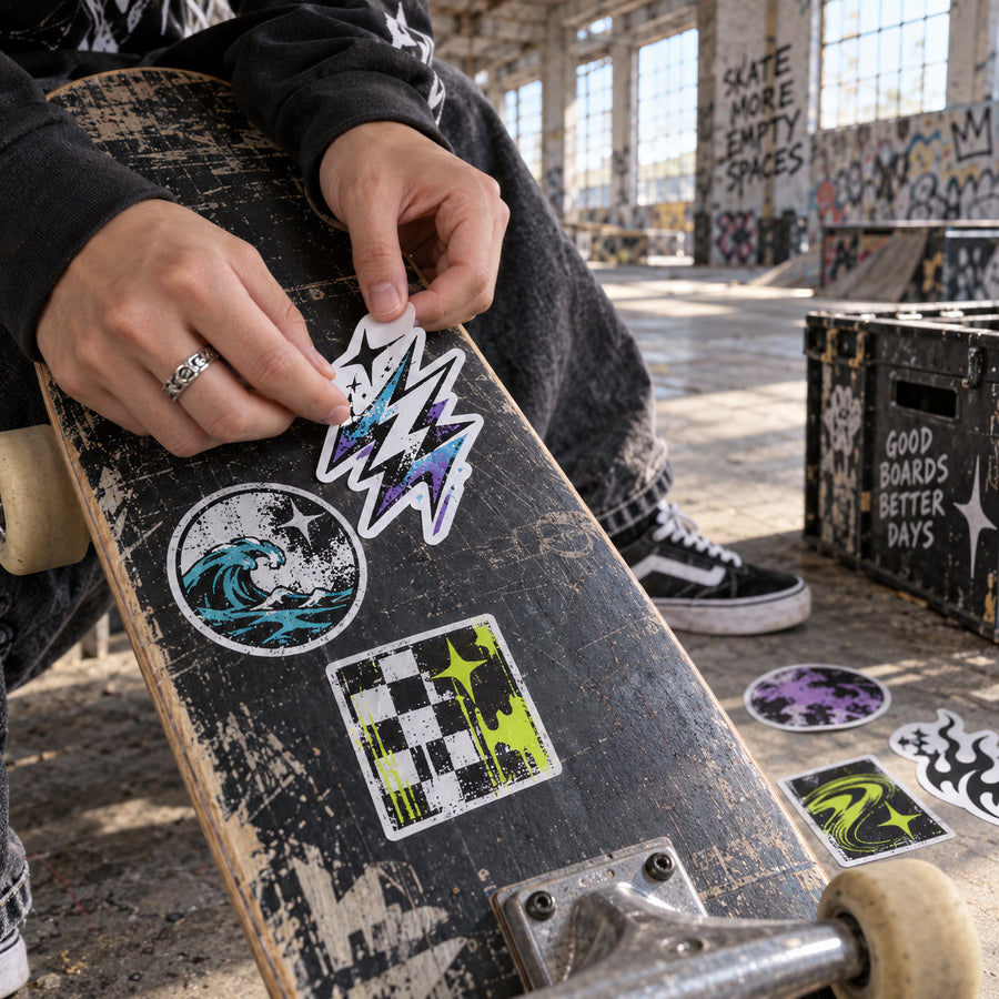 Grip tape, raw wood, high-wear underside zones, deep curves or flexible components
