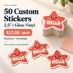 Inkelligent 50-2-5 custom gloss vinyl sticker pack, original HELLO star example design