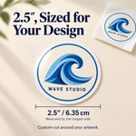 WAVE STUDIO custom gloss vinyl stickers - 2.5-inch longest-side size guide