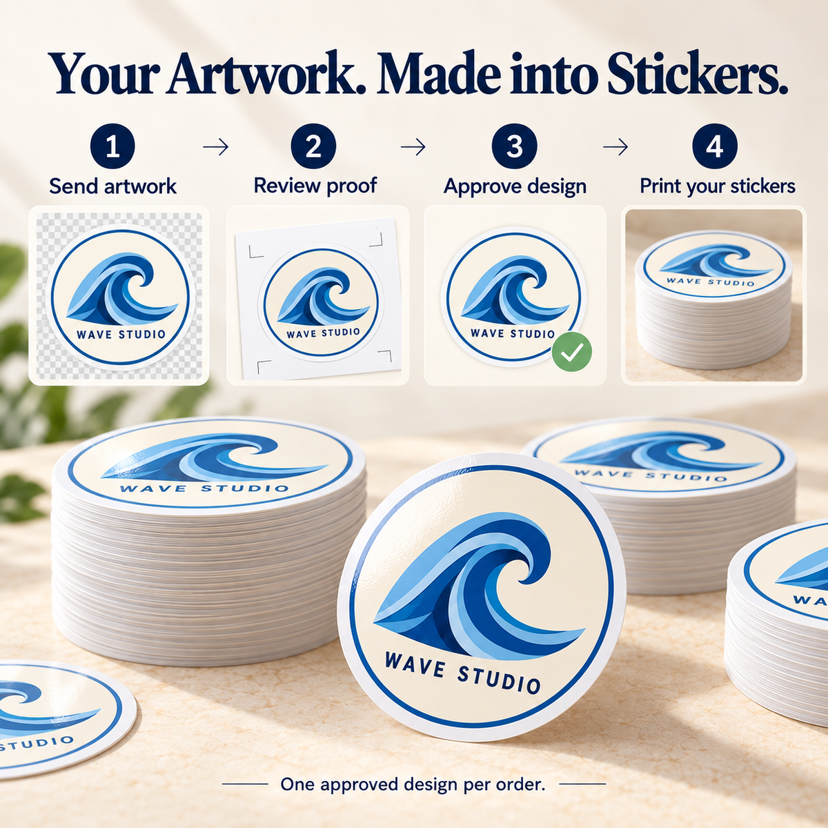 WAVE STUDIO custom gloss vinyl stickers - artwork, proof, approval and print process