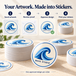 WAVE STUDIO custom gloss vinyl stickers - artwork, proof, approval and print process