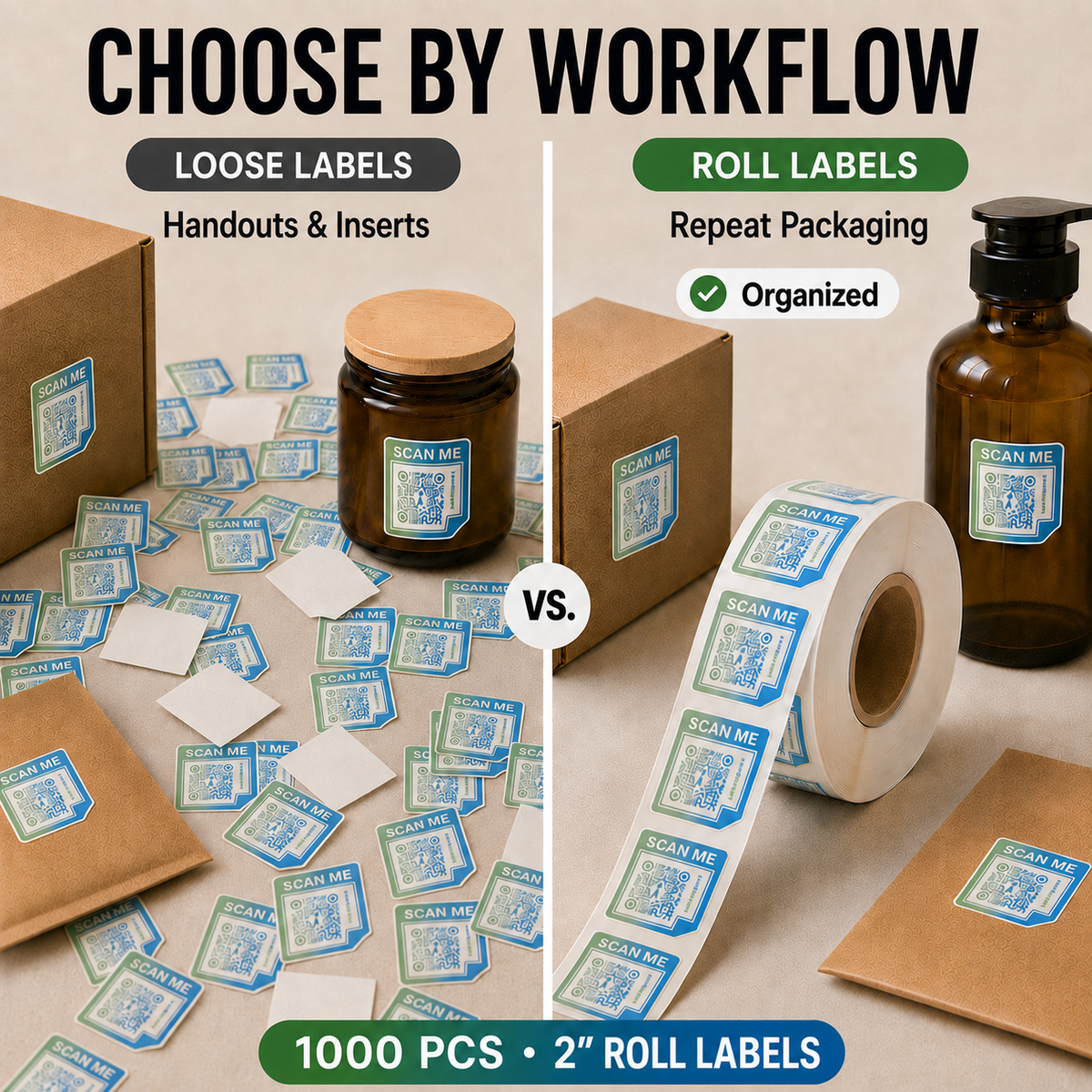 Loose stickers versus organized custom roll labels for repeat packaging