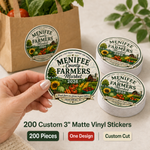 200 custom 3-inch matte vinyl stickers with a farmers market design