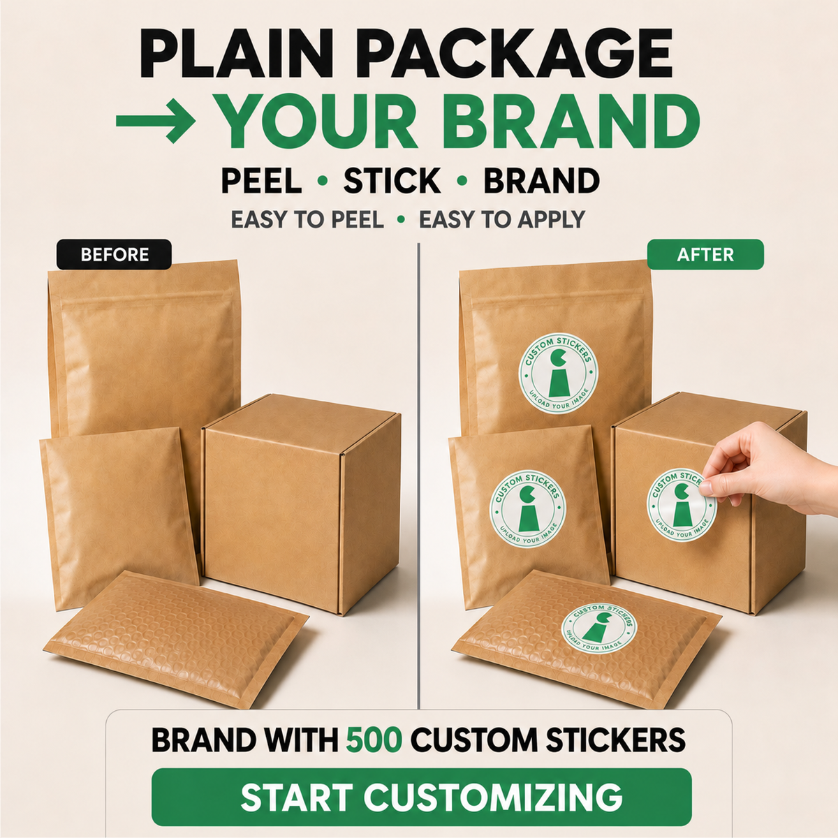 Custom stickers for branded mailers, boxes, and packaging