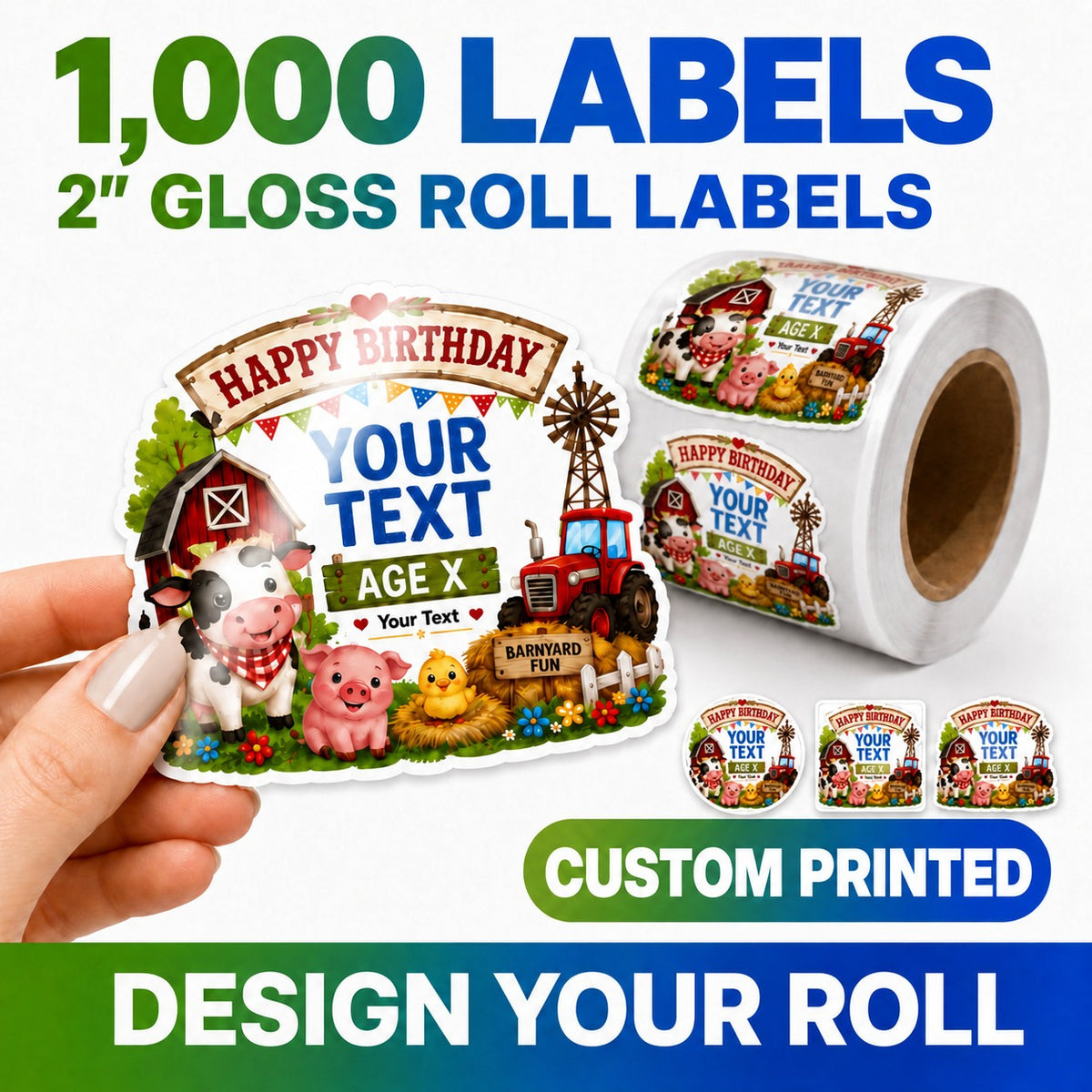 1000 custom 2-inch gloss roll labels