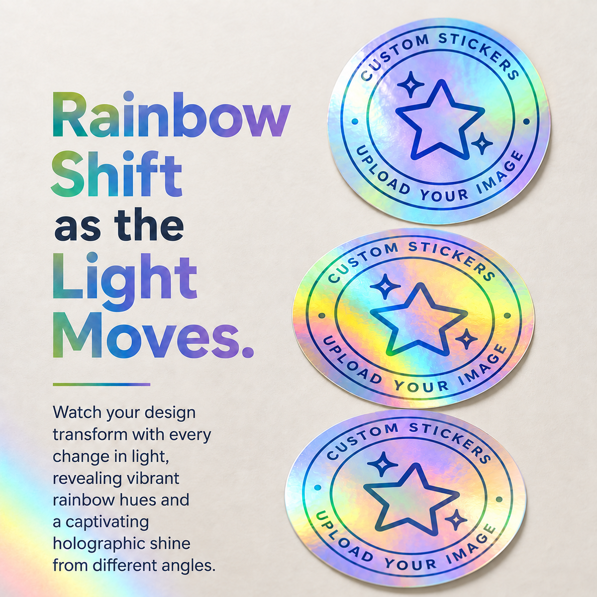 Rainbow shift effect on holographic vinyl stickers