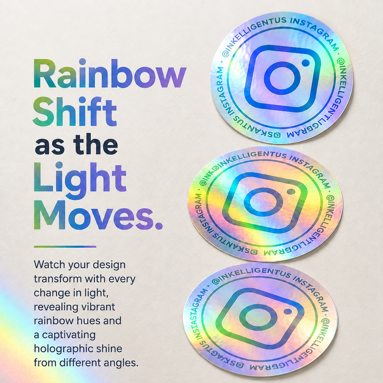Rainbow shift effect on holographic vinyl stickers