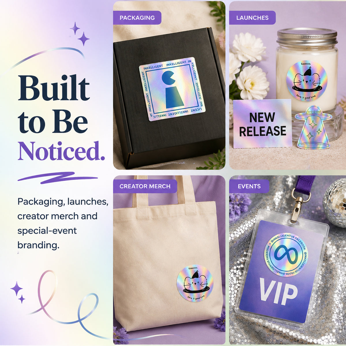 Holographic stickers for packaging and product launches