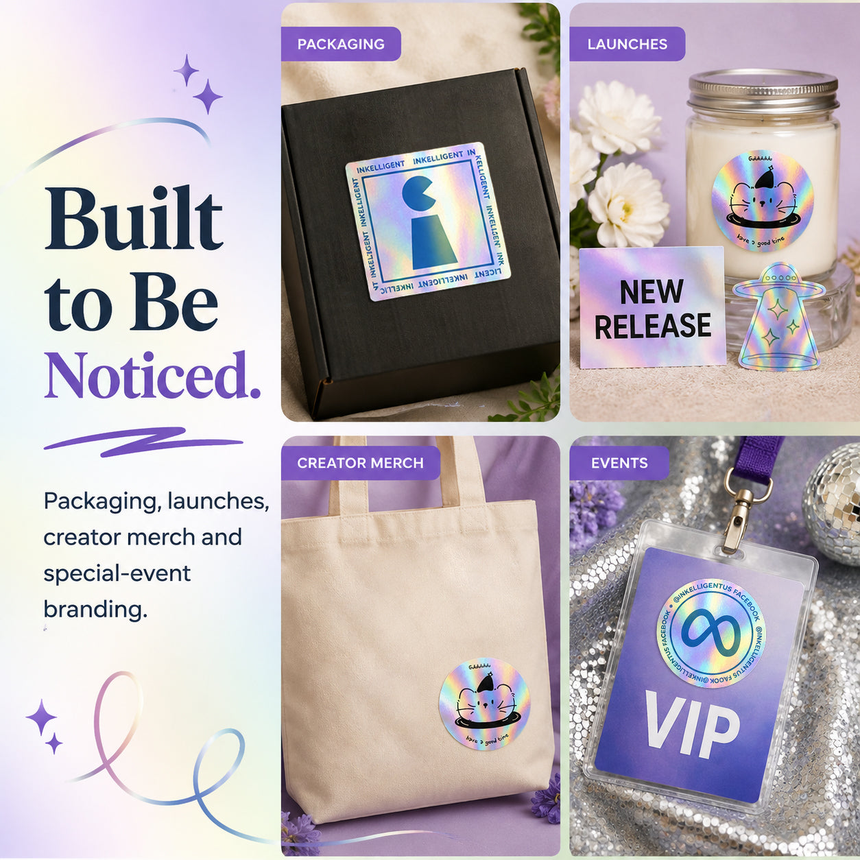 Holographic stickers for packaging and product launches