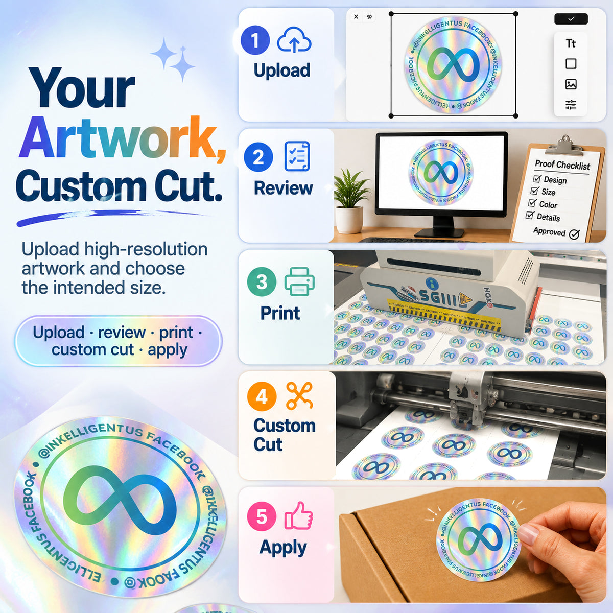 Custom holographic sticker ordering workflow