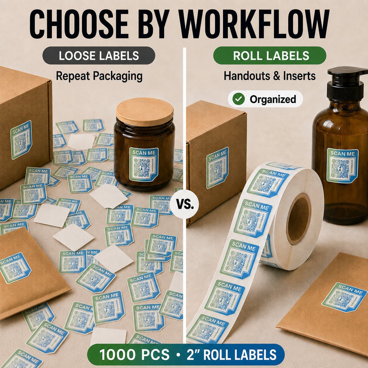 Loose stickers versus organized custom roll labels for repeat packaging