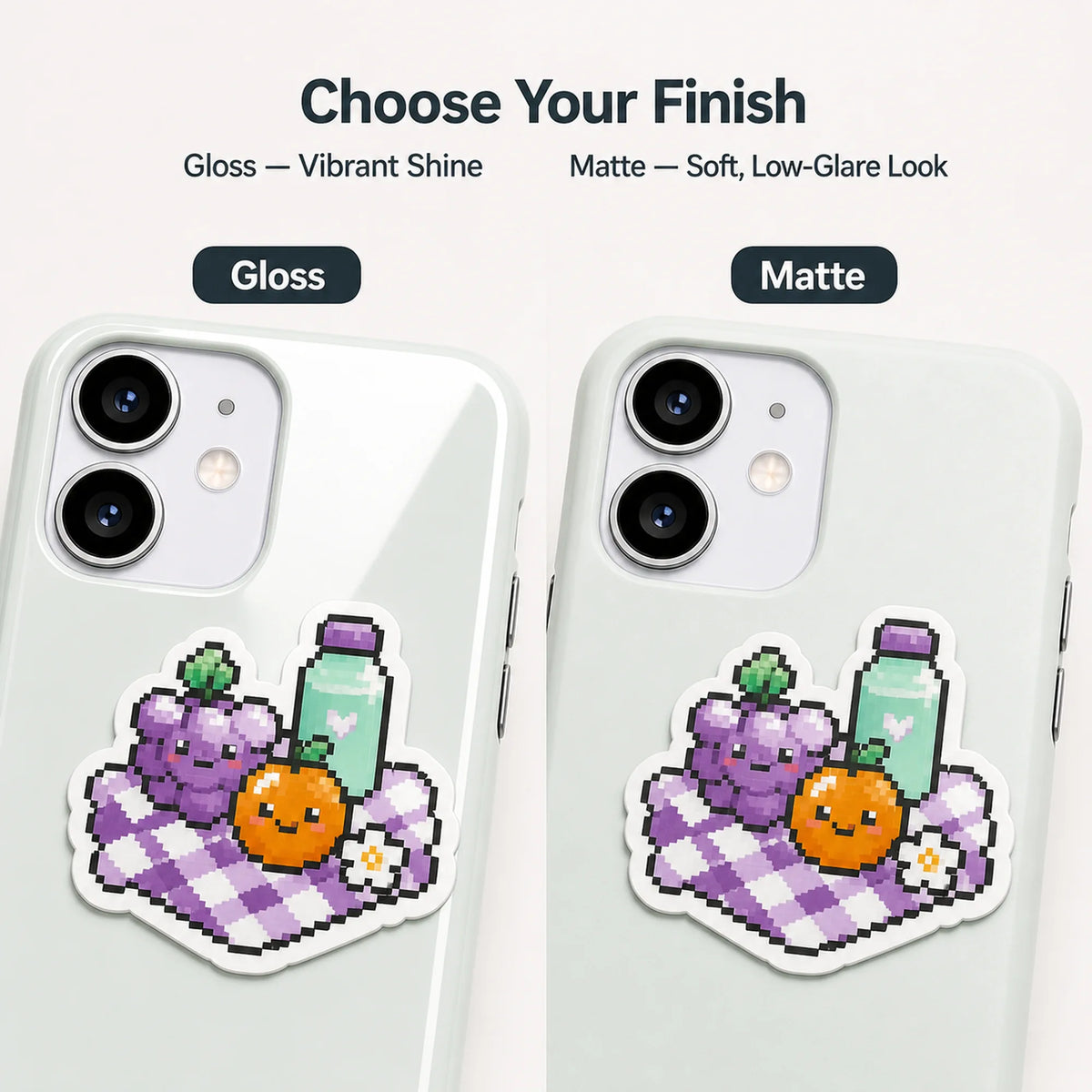 Phone Stickers — gloss and matte finish comparison
