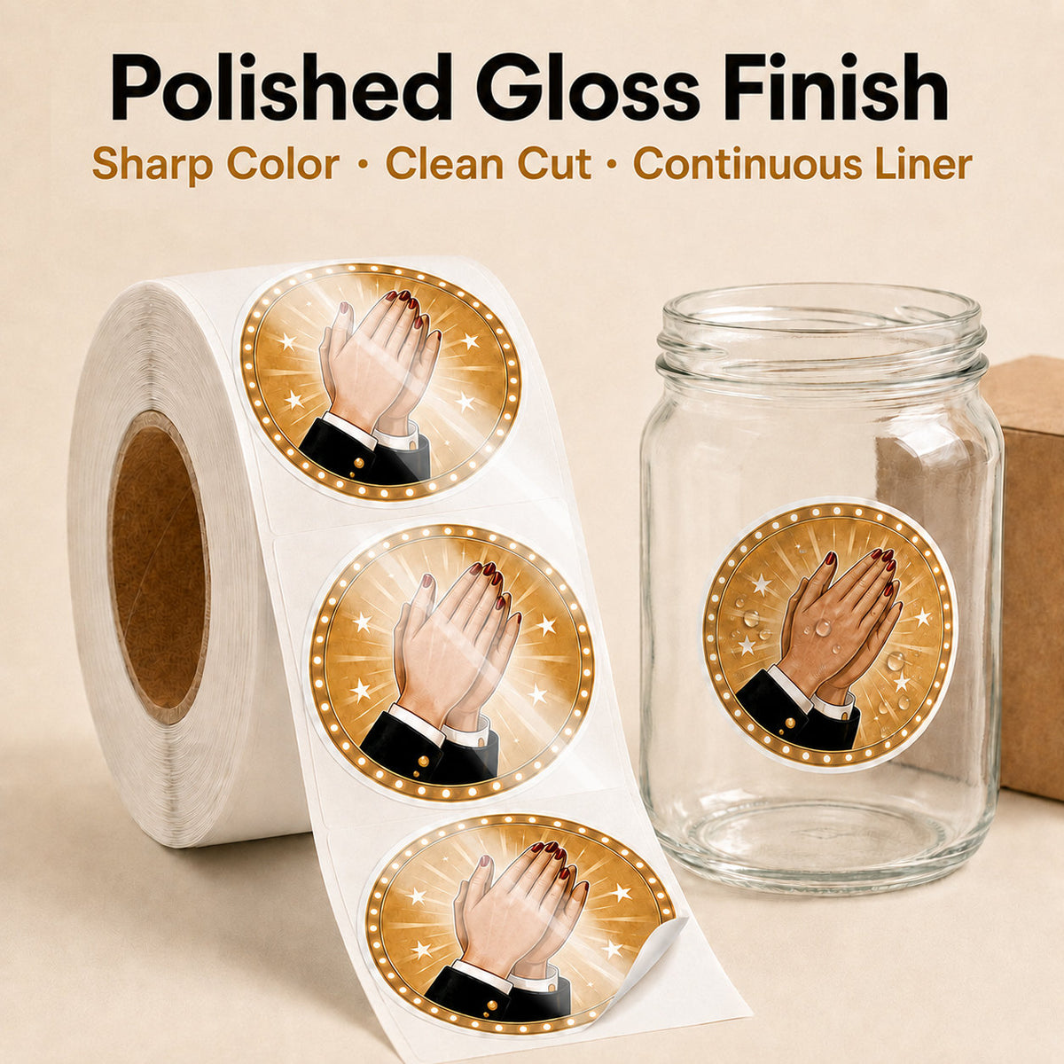 Polished gloss custom roll labels with sharp color and a clean cut
