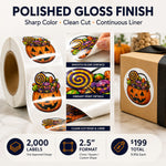 Polished gloss custom roll labels with sharp color, clean cut, and continuous liner