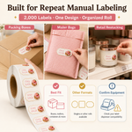 2000 custom roll labels for repeat manual packaging and fulfillment