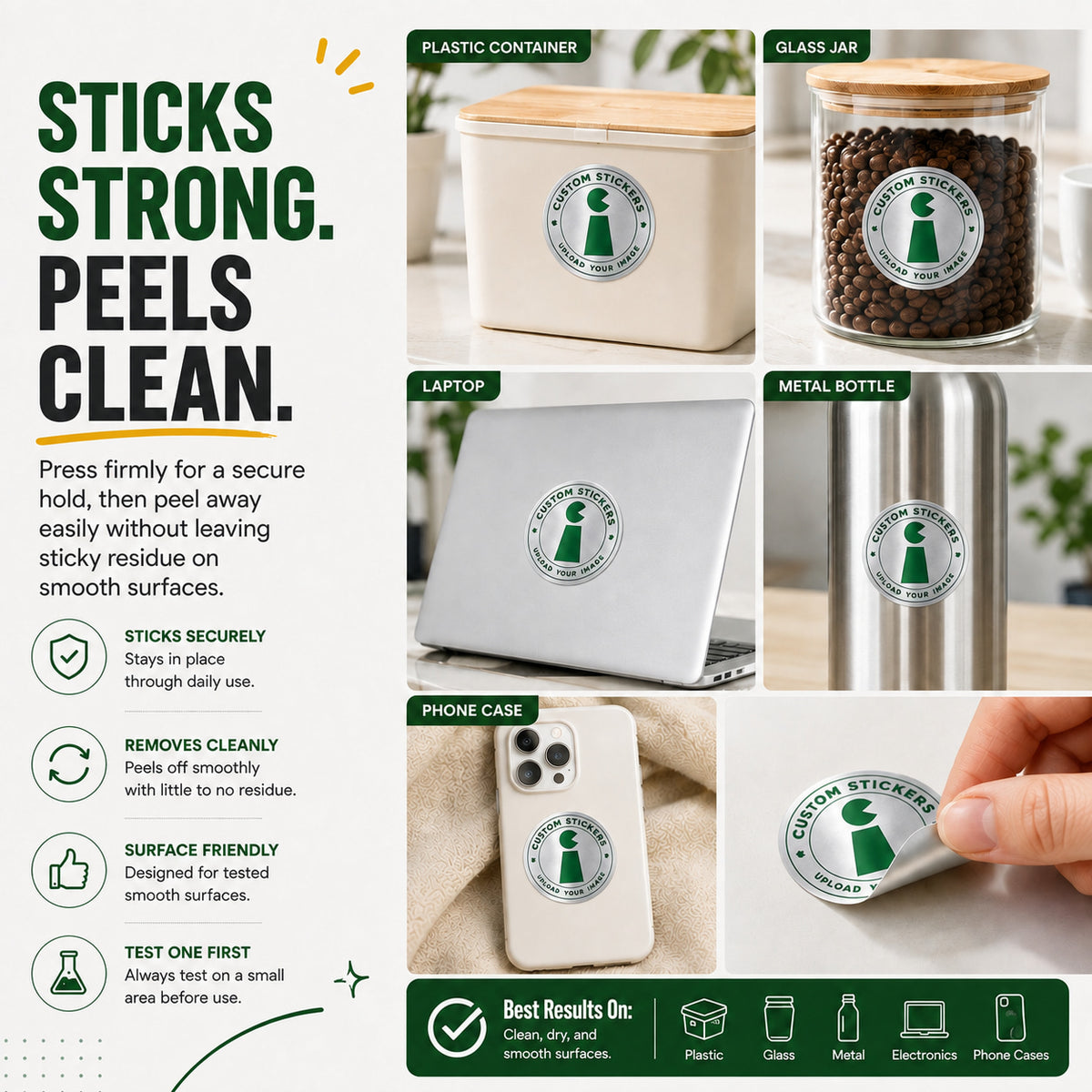 Silver metallic stickers with strong hold and clean removal
