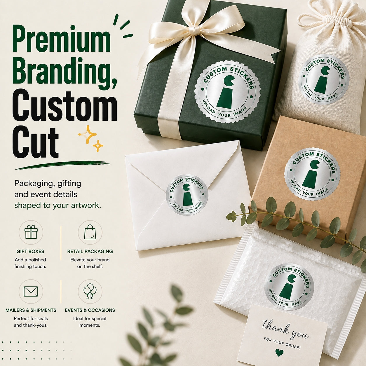 Premium silver metallic stickers for branding and packaging