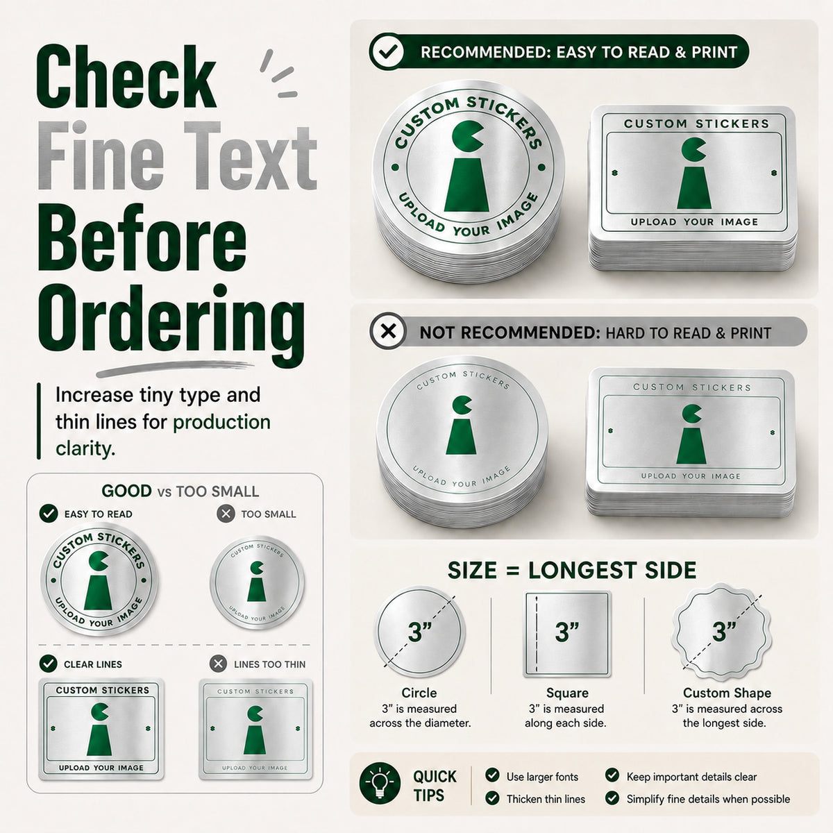 Fine text and border guidance for silver metallic stickers
