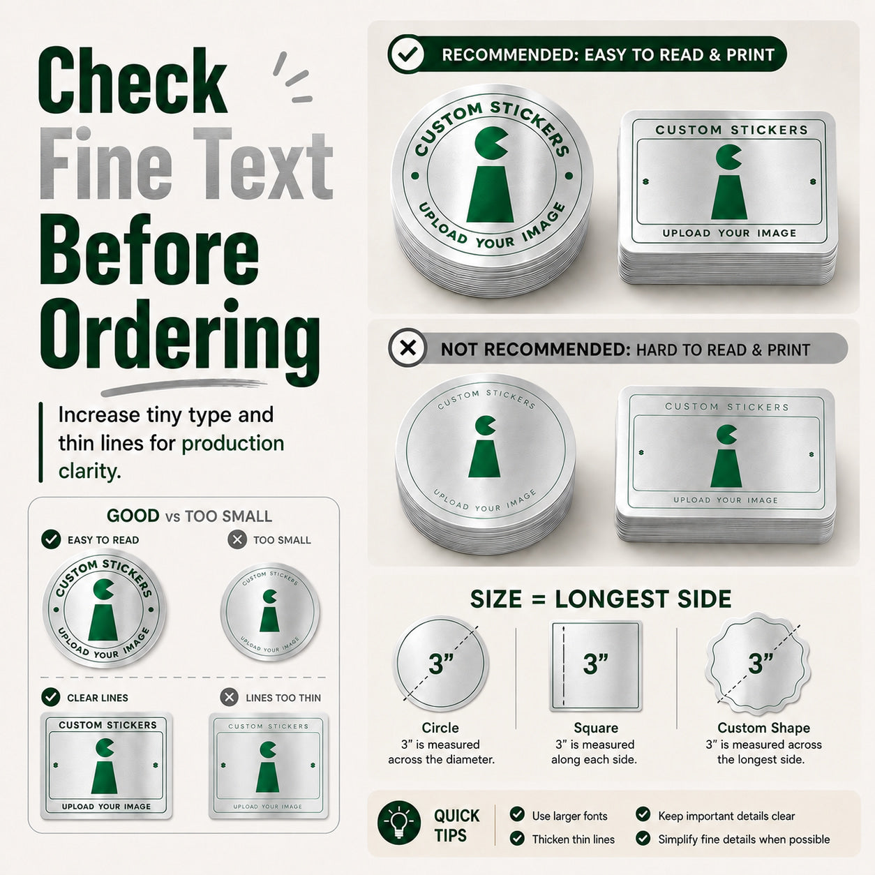 Fine text and border guidance for silver metallic stickers