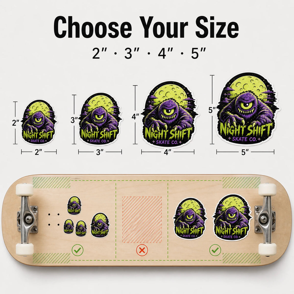Skateboard Stickers — size guide