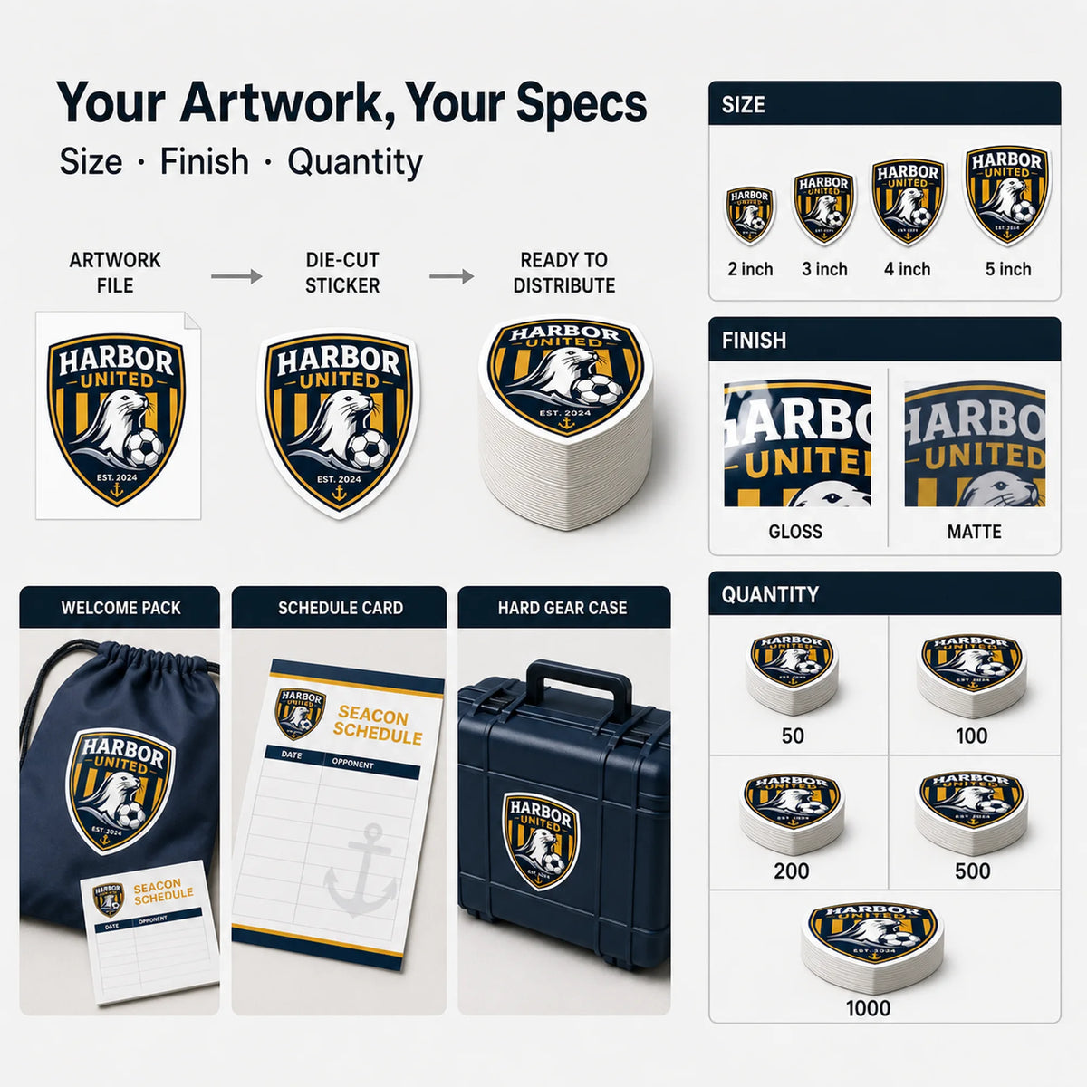 Sports Club Stickers — artwork, finish, and quantity options