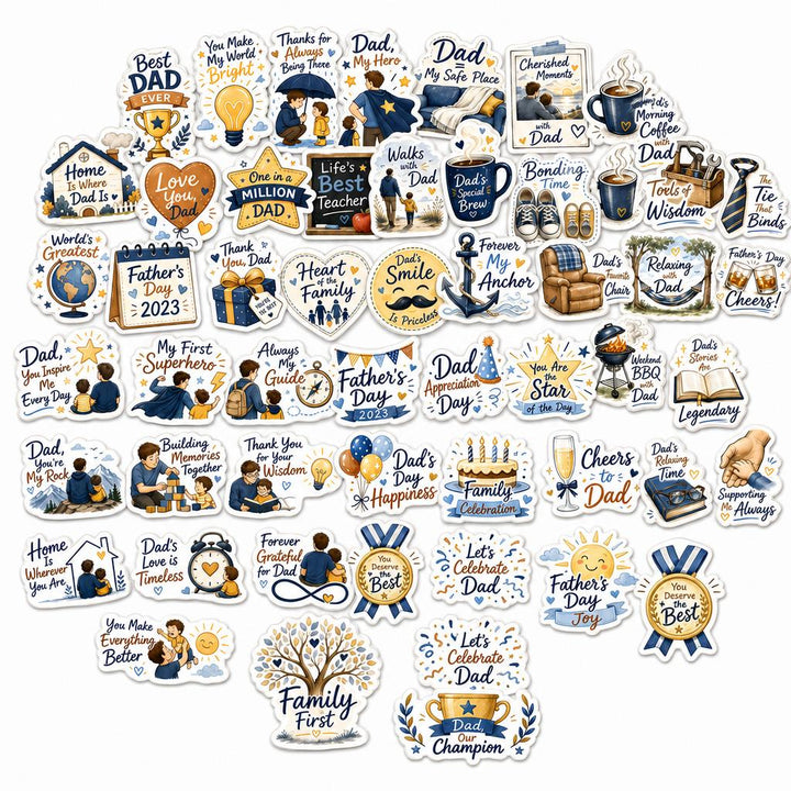 Father-Themed Original Adhesive Stickers Pack – 50 Pcs