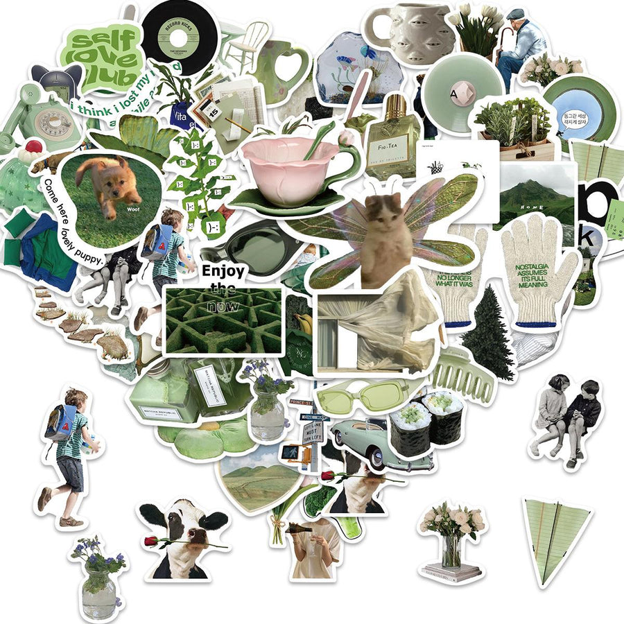Durable Journey Green Waterproof Vinyl Stickers – 53 Pcs
