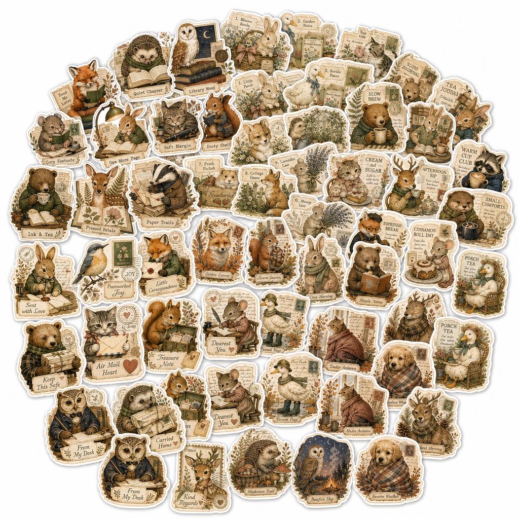 Vintage Journal Critters Cute Animal Character Sticker Pack