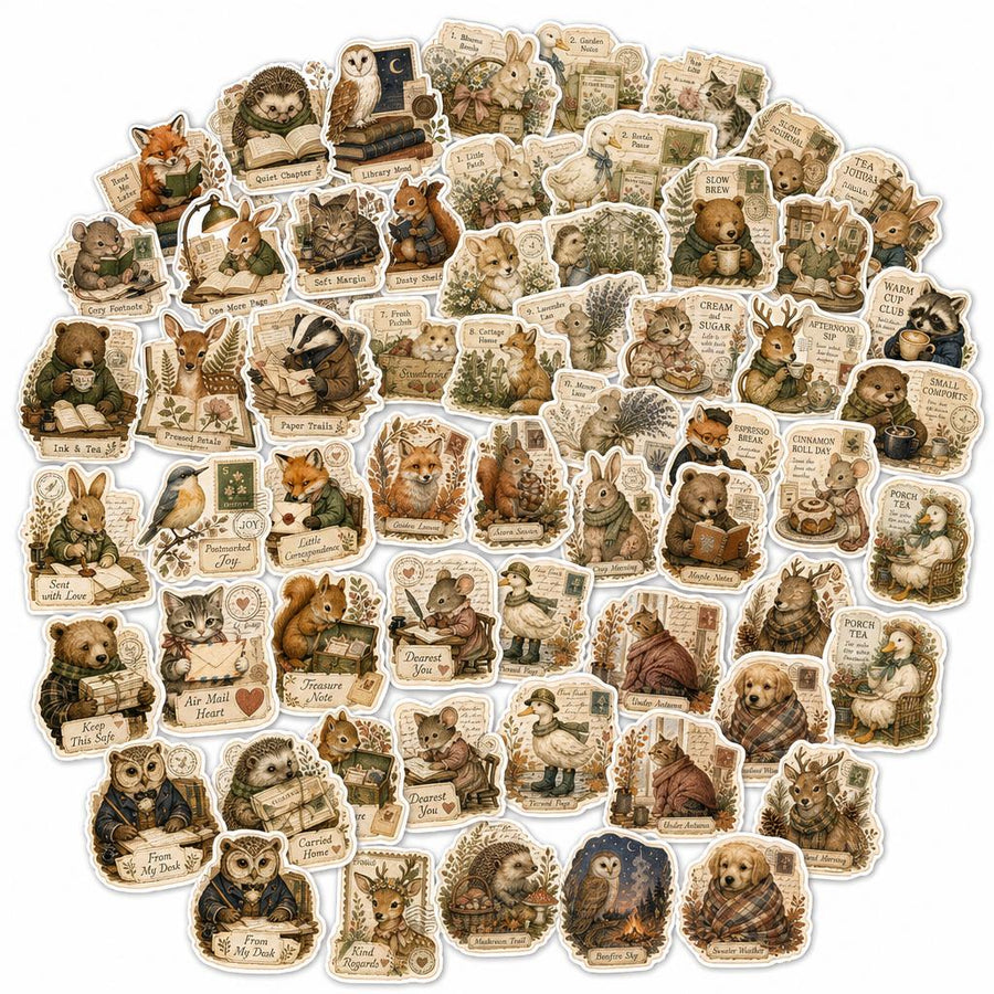 Vintage Journal Critters Cute Animal Character Sticker Pack