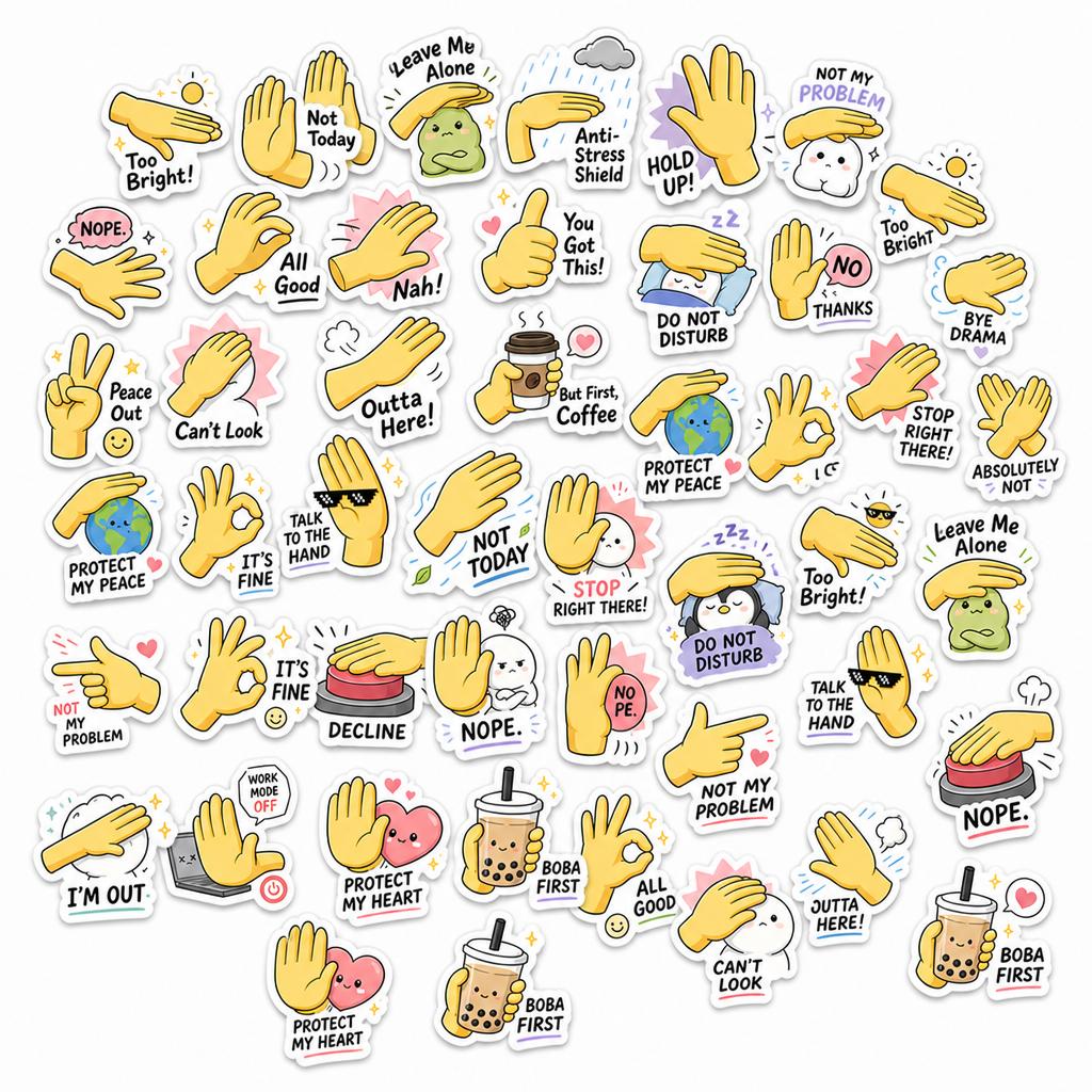 Unisex Funny Hand Gesture Meme Sticker Decal Pack – 50 Pcs
