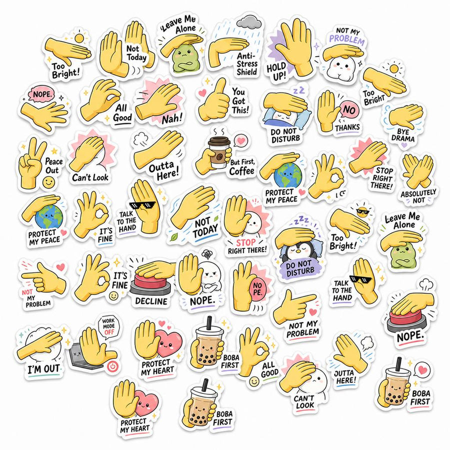 Unisex Funny Hand Gesture Meme Sticker Decal Pack – 50 Pcs