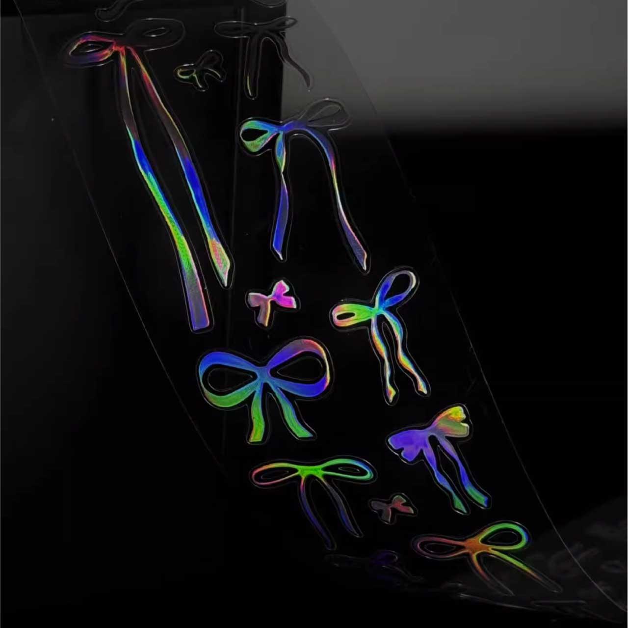 Silver Bowknot Holographic Die-Cut Sticker Roll