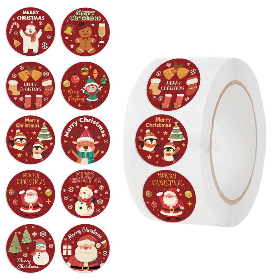 Large Round Christmas Stickers Roll – 500 Pcs