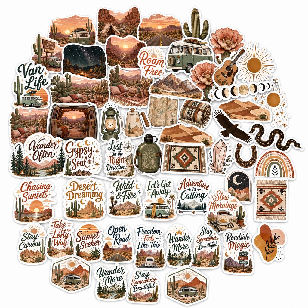 Desert Sunset Van Life Stickers Pack