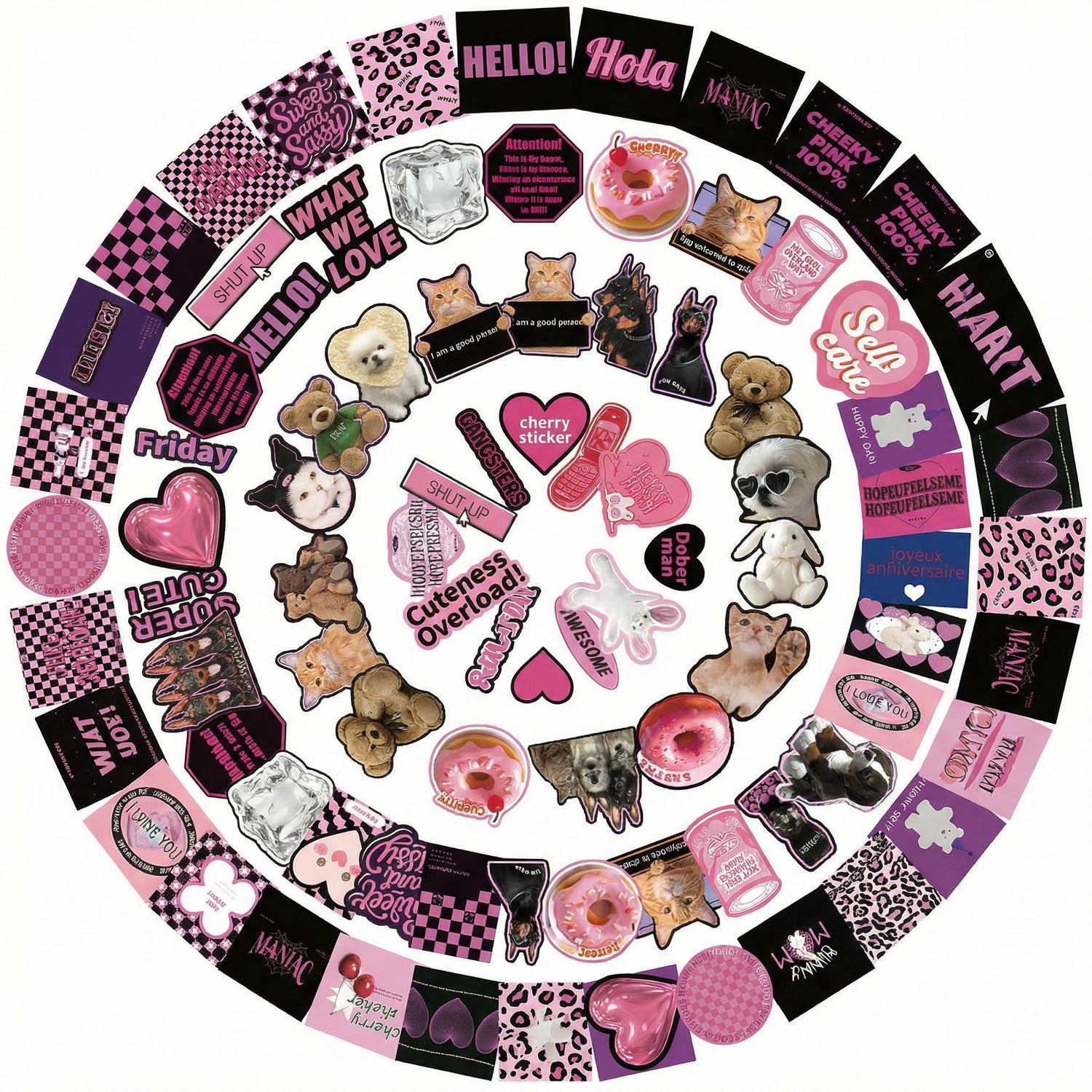 Pink & Black Coquette Aesthetic Stickers Pack – 110 Pcs