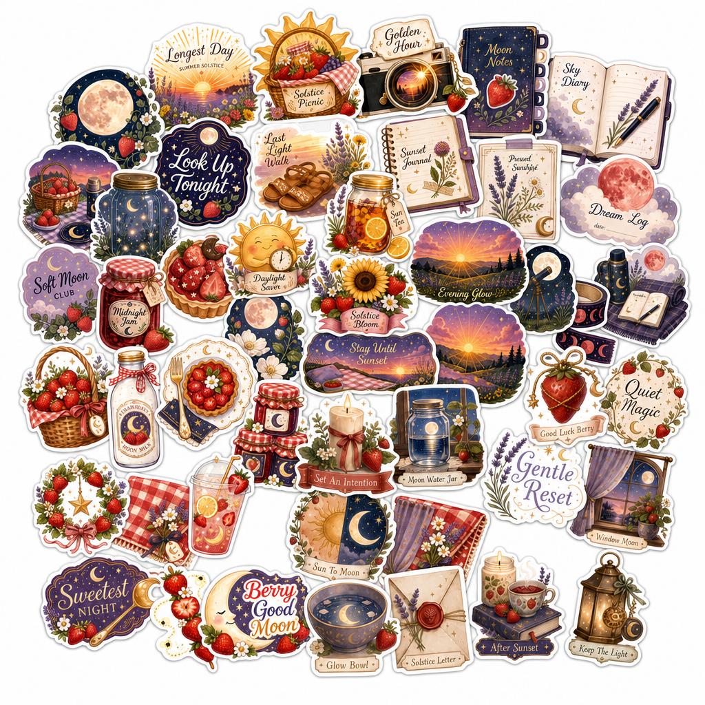 Strawberry Moon Solstice Picnic Stickers
